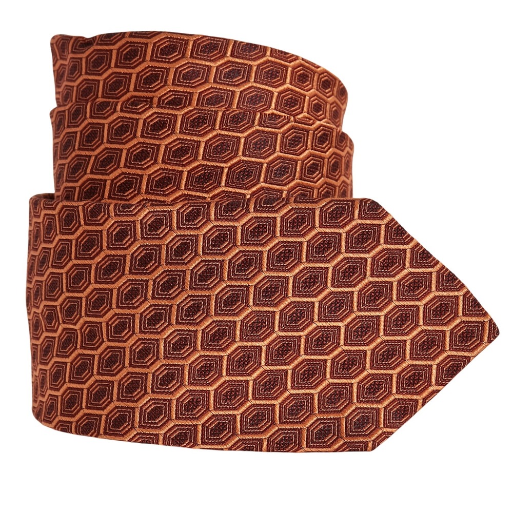 ETRO Men's Silk Necktie ITALY Designer‎ Geometric Pattern Orange Rust Burgany